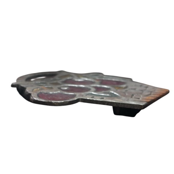 Vintage 70's cast iron Stained Glass Cherries Trivet - Picture 2 of 5